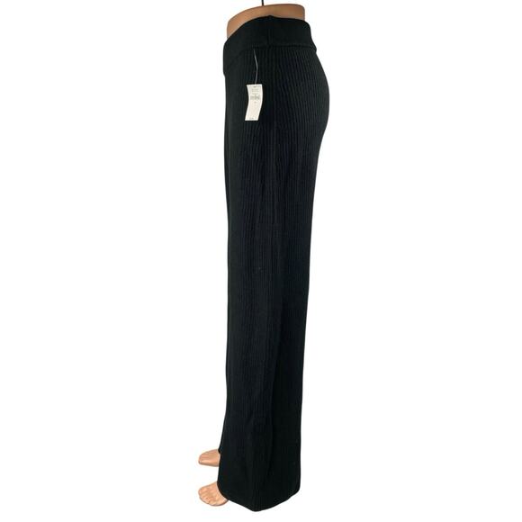 NEW Gap Cashsoft Shaker-Stitch Black High Rise Rib Wide Leg Sweater Pants Size M - Picture 3 of 5
